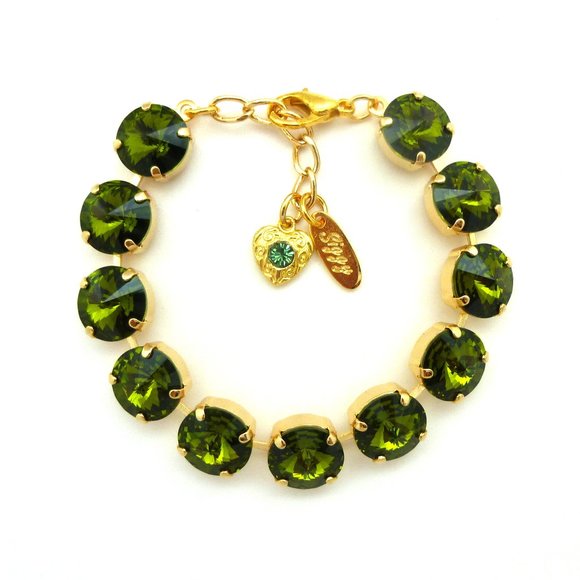 Swarovski Crystal Olivine Green Rivoli Tennis Bracelet, Assorted Finishes - Picture 1 of 8
